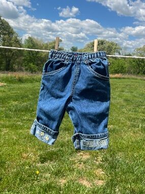 Infant baby girl 12mo dark wash embroidered polo Ralph Lauren jeans 90s Y2K